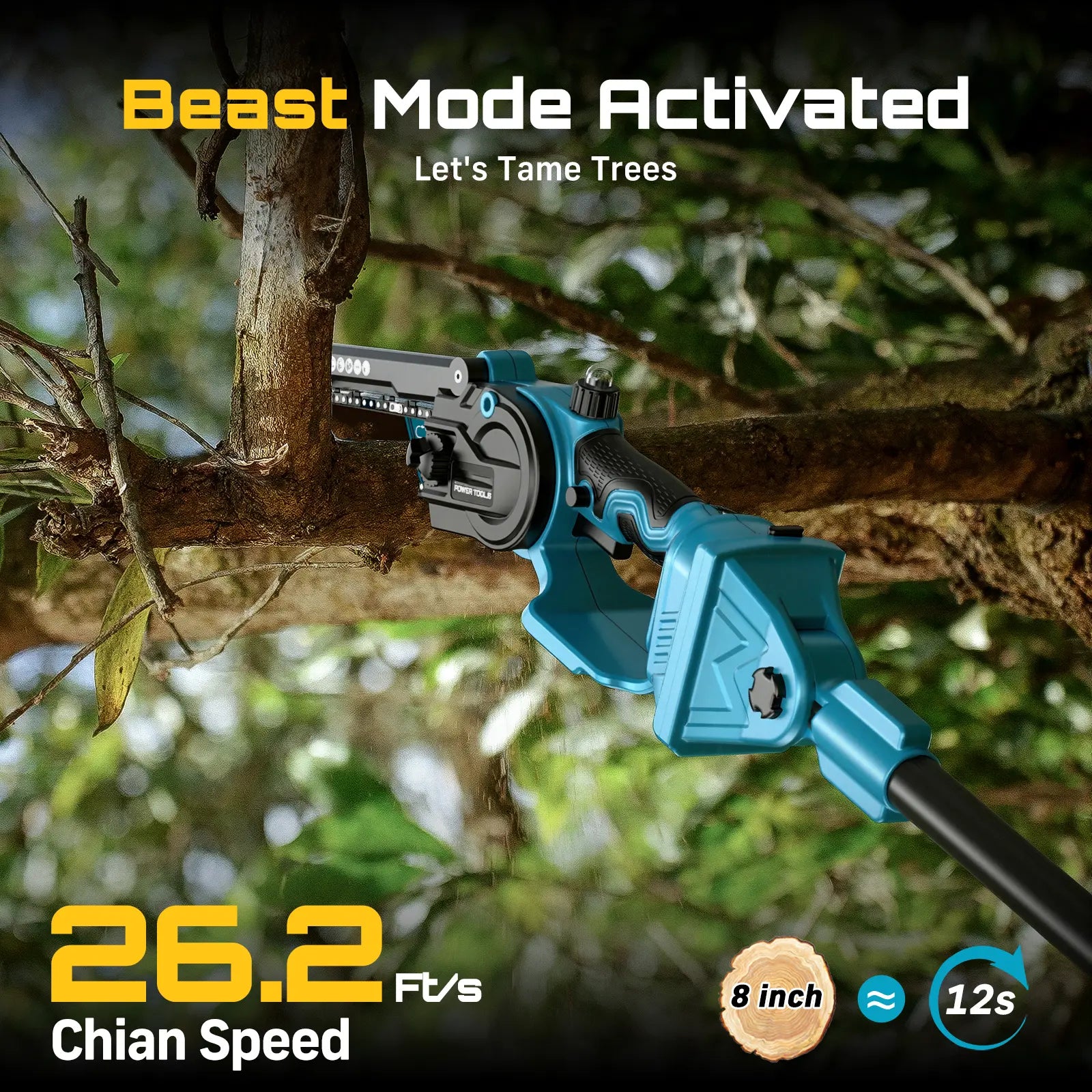 2 in 1 Cordless Pole Saw & Mini Chainsaw ,Working height 16FT Reach