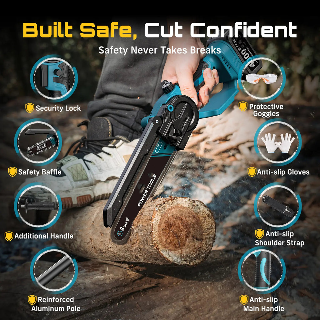2 in 1 Cordless Pole Saw & Mini Chainsaw ,Working height 16FT Reach