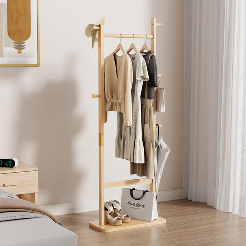 Modern Wooden Freestanding Coat Rack, Umbrella Holder & Shoe Shelf