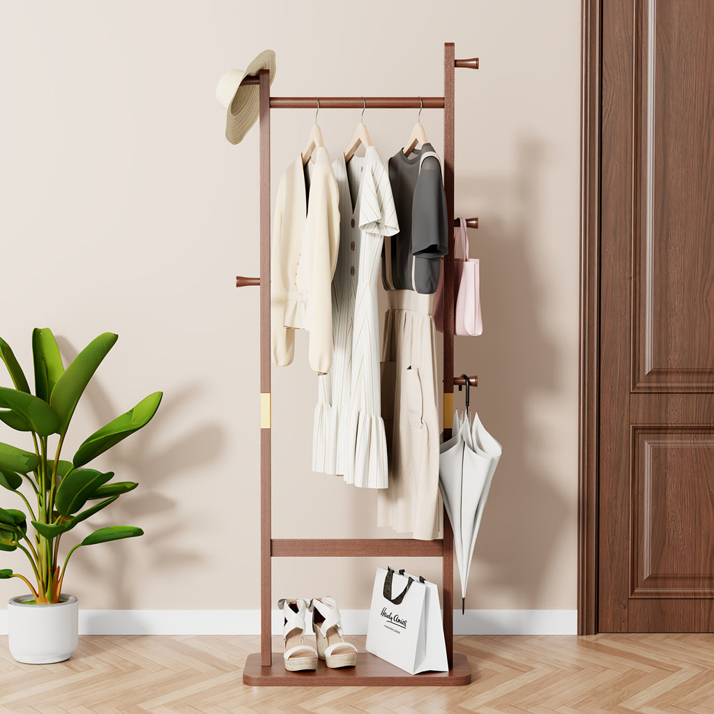 Modern Wooden Freestanding Coat Rack, Umbrella Holder & Shoe Shelf