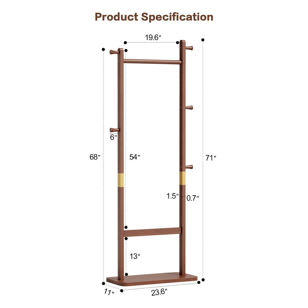 Modern Wooden Freestanding Coat Rack, Umbrella Holder & Shoe Shelf