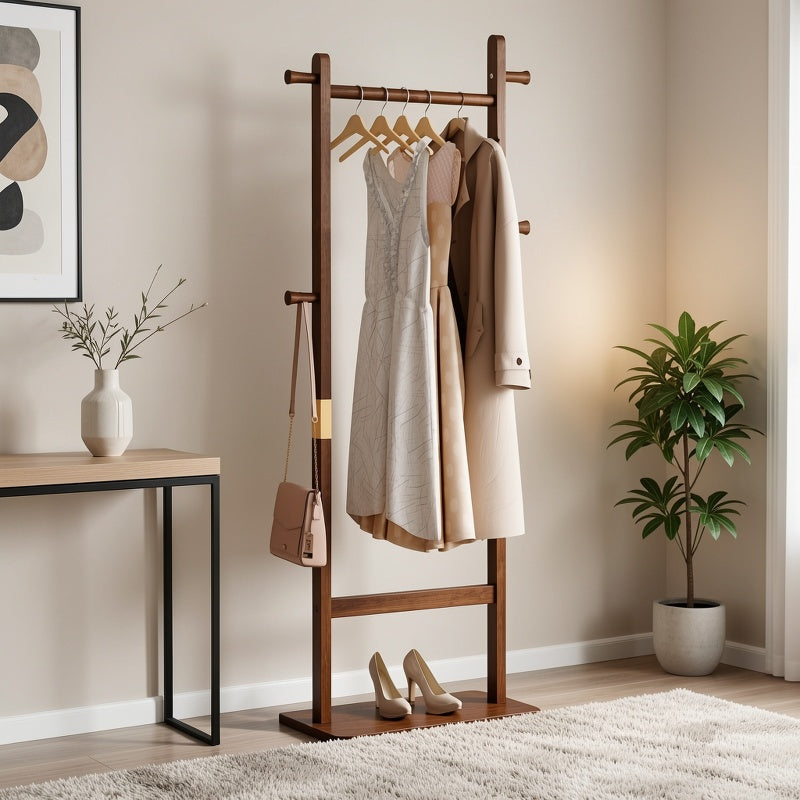 Modern Wooden Freestanding Coat Rack, Umbrella Holder & Shoe Shelf