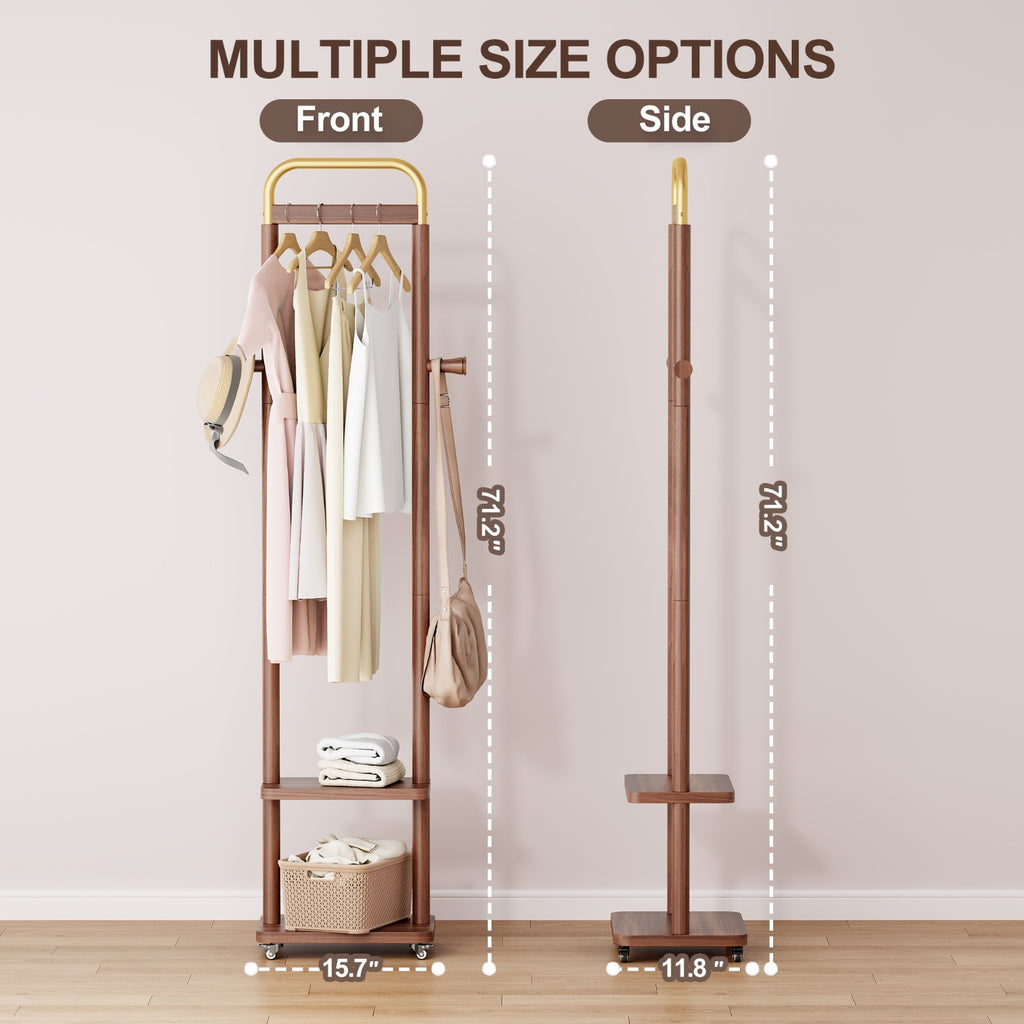 Modern Wooden Freestanding Coat Rack, Umbrella Holder & Shoe Shelf