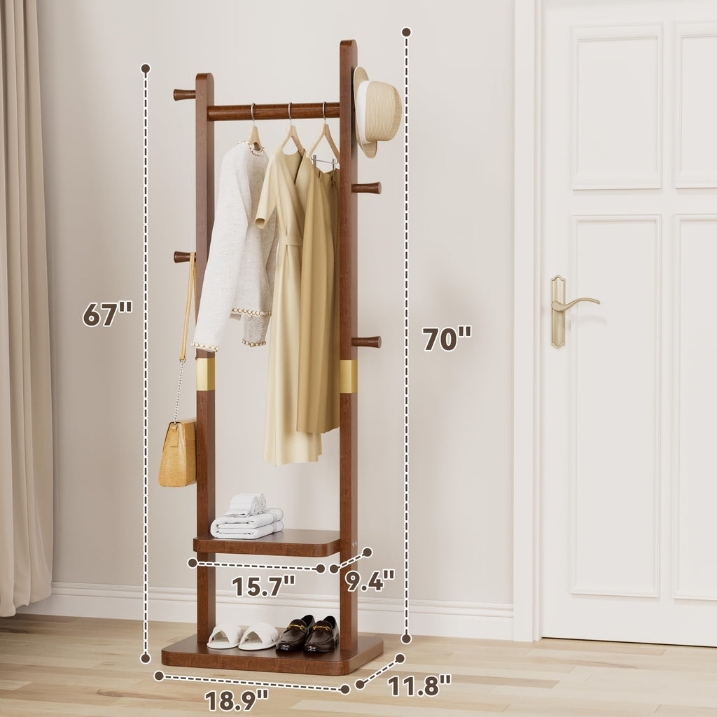 Modern Wooden Freestanding Coat Rack, Umbrella Holder & Shoe Shelf