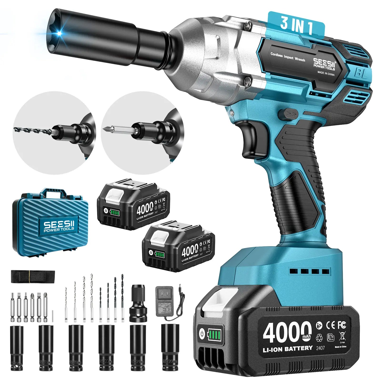 3‑in‑1 Cordless 1/2 Inch Impact Wrench