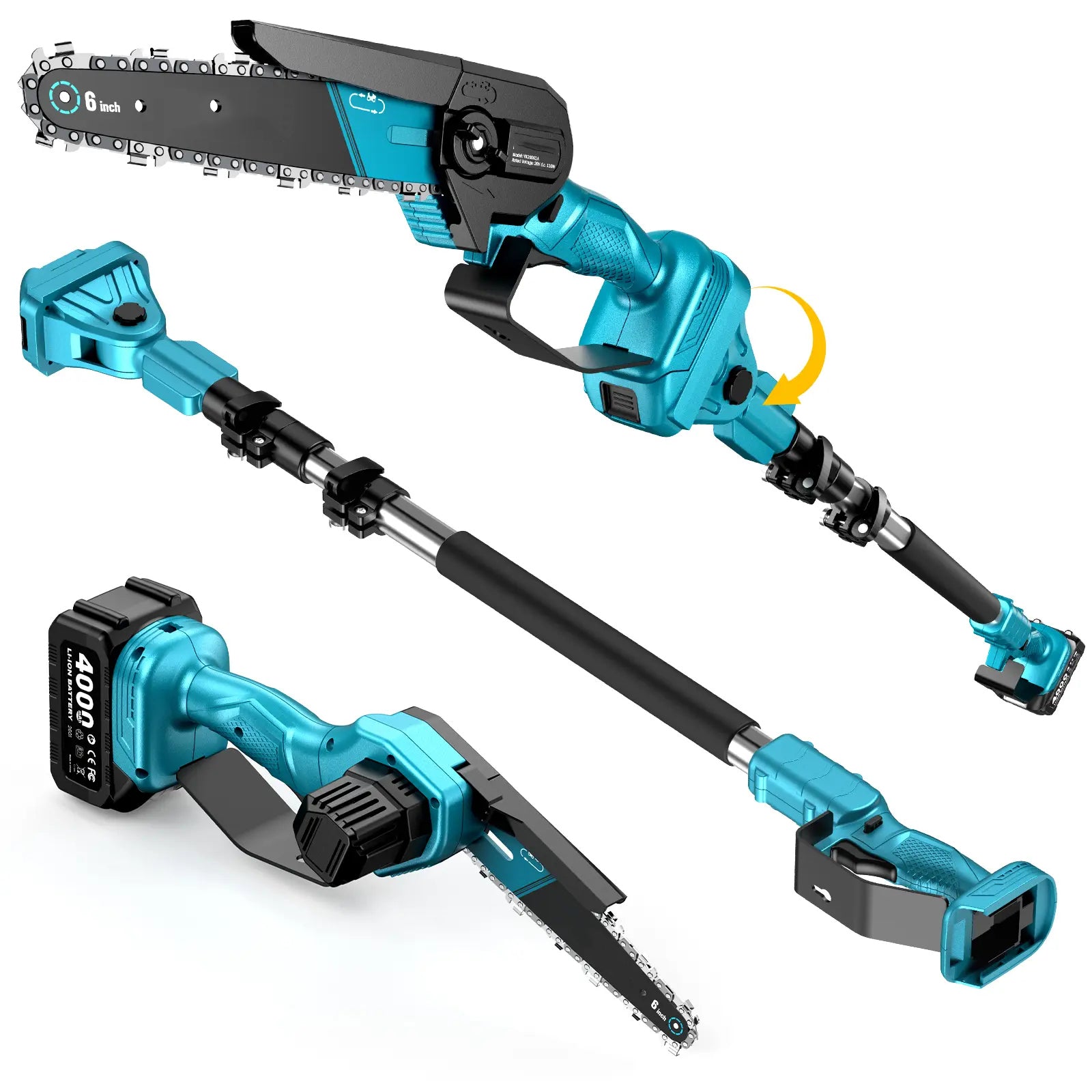 2 in 1 Cordless Pole Saw & Mini Chainsaw ,Working height 16FT Reach